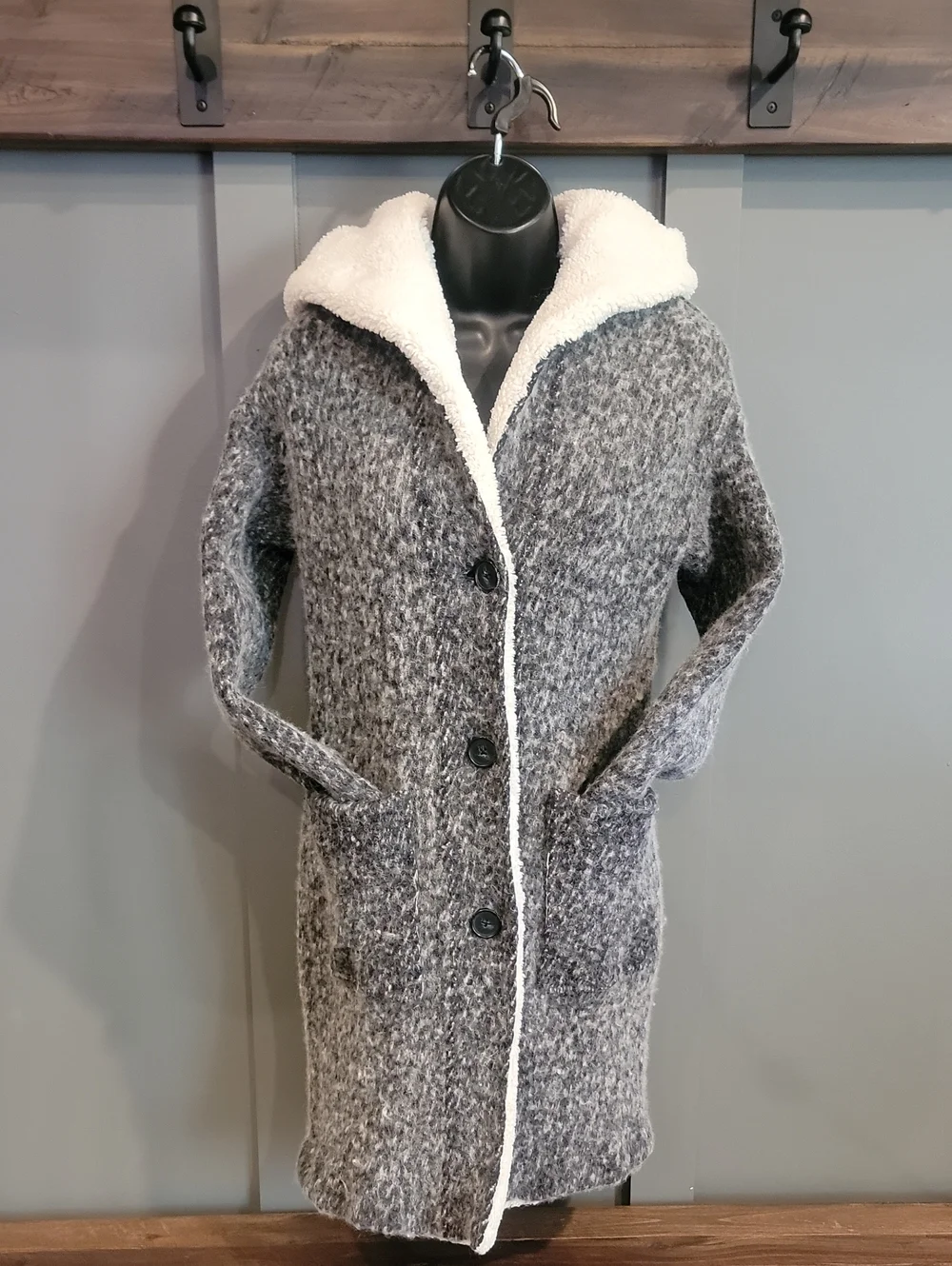 Lucky Brand Marled Wool Coat with Sherpa Trim